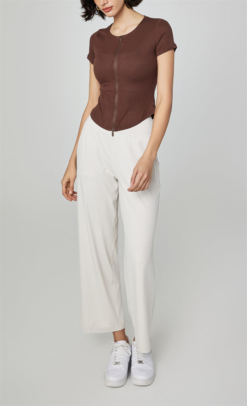 WOO YOGA Tops & Tees Becky Ribbed Zip Workout Tee