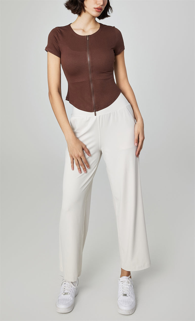 WOO YOGA Tops & Tees Becky Ribbed Zip Workout Tee