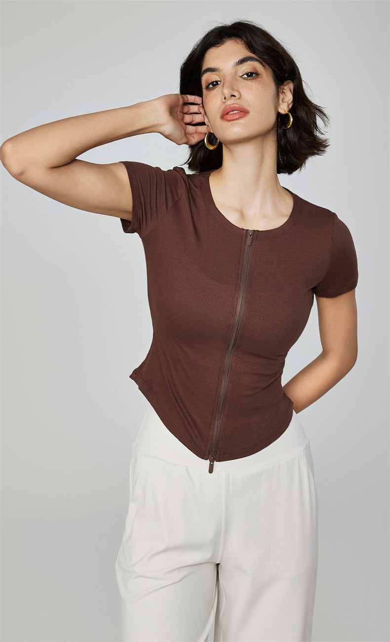 WOO YOGA Tops & Tees Becky Ribbed Zip Workout Tee