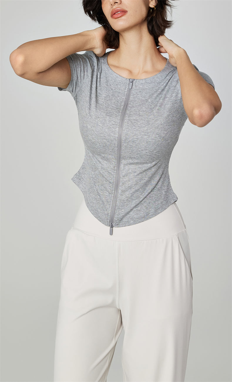 WOO YOGA Tops & Tees Becky Ribbed Zip Workout Tee