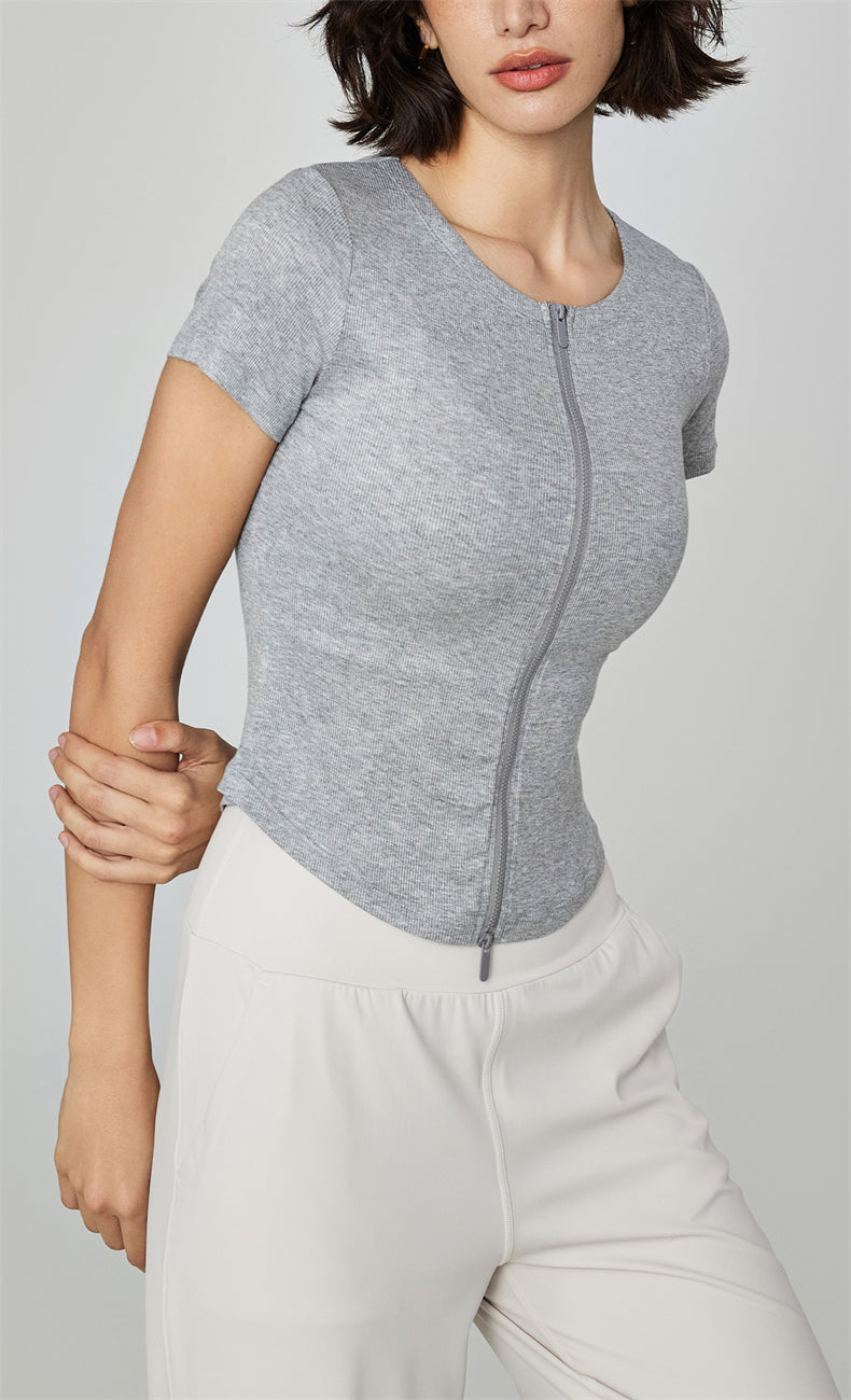 WOO YOGA Tops & Tees Becky Ribbed Zip Workout Tee