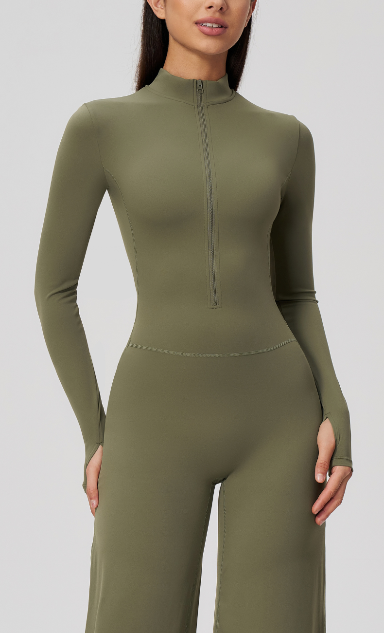 Talia Throw & Go Half Zip Wide Leg Jumpsuit