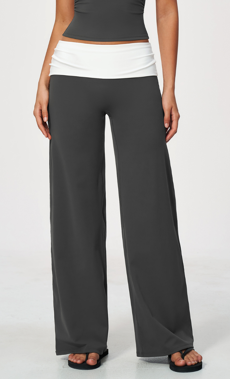 Mary Contrast Foldover Waist Wide Leg Pant