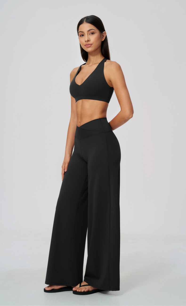 Priscilla V-Neck Open Back Wide Leg Workout Set