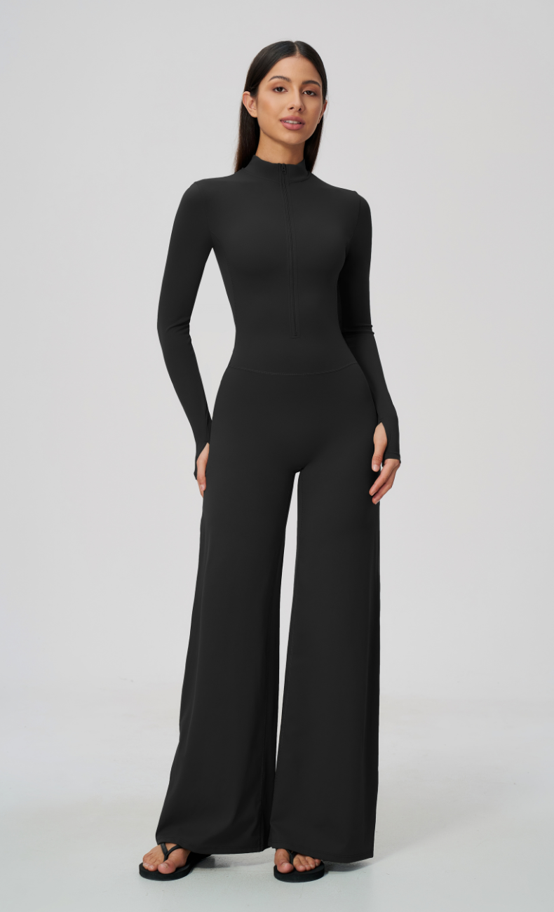 Talia Throw & Go Half Zip Wide Leg Jumpsuit