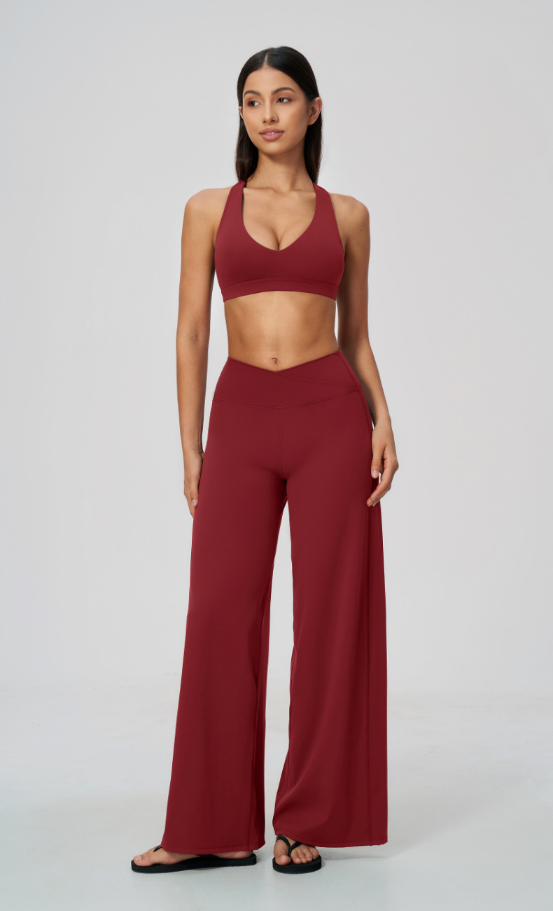 Priscilla V-Neck Open Back Wide Leg Workout Set
