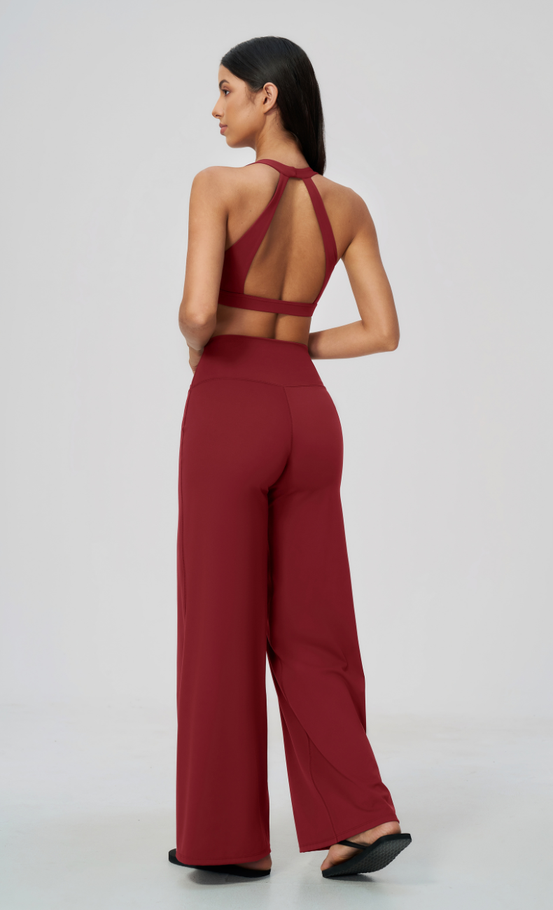 Priscilla V-Neck Open Back Wide Leg Workout Set