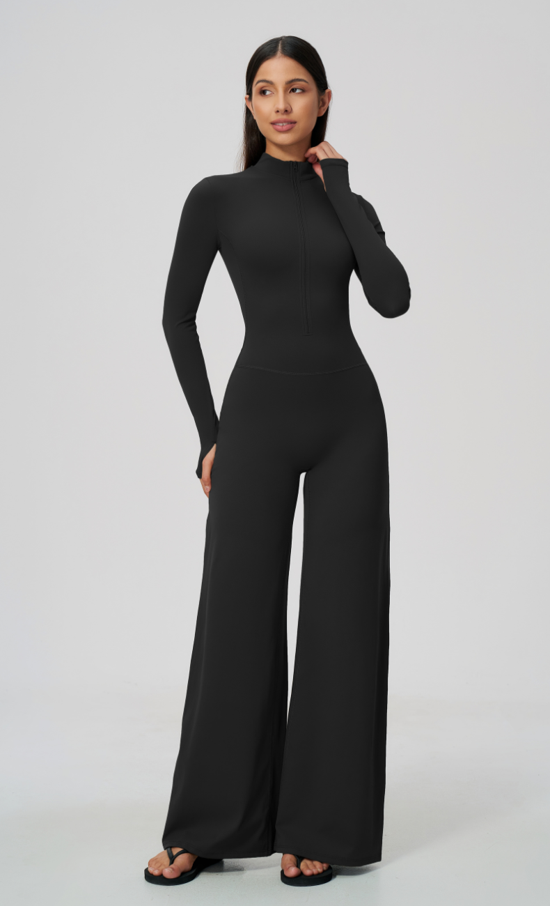 Talia Throw & Go Half Zip Wide Leg Jumpsuit