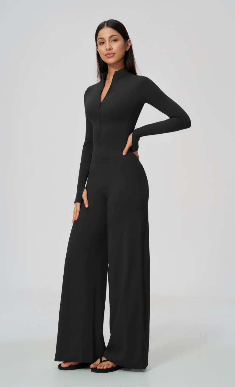 Talia Throw & Go Half Zip Wide Leg Jumpsuit