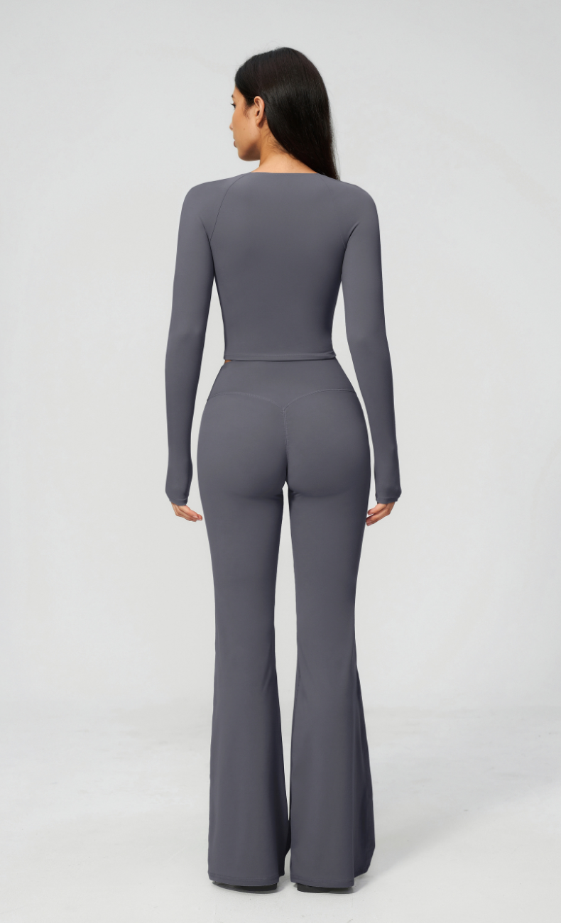Leah V-Neck Long Sleeve Flare Leggings Workout Set