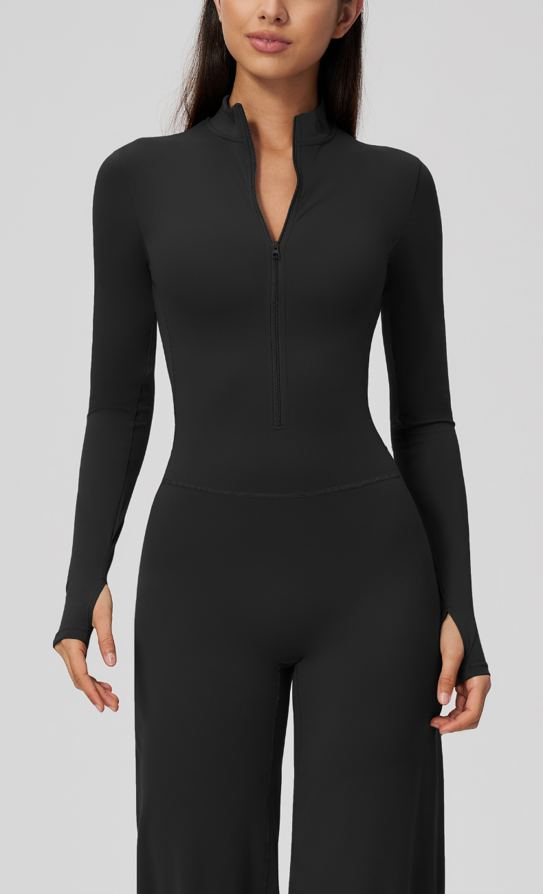Talia Throw & Go Half Zip Wide Leg Jumpsuit