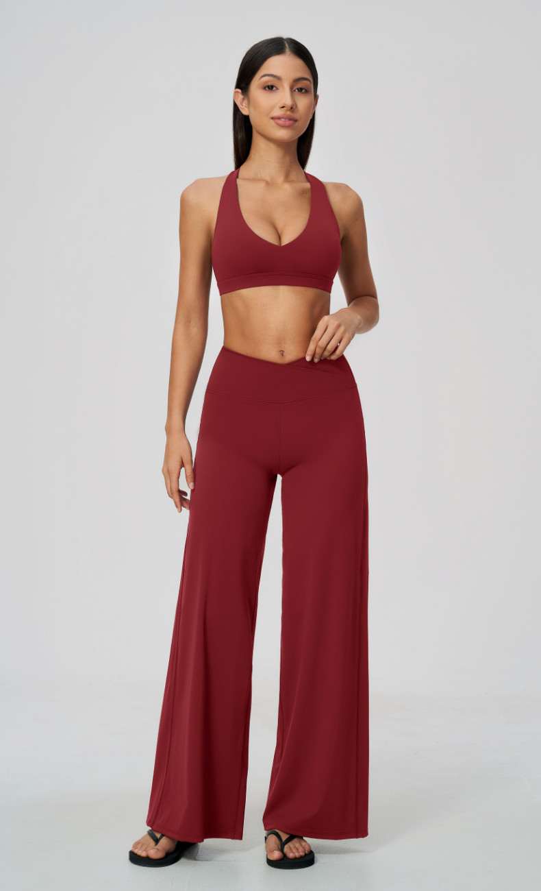 Priscilla V-Neck Open Back Wide Leg Workout Set