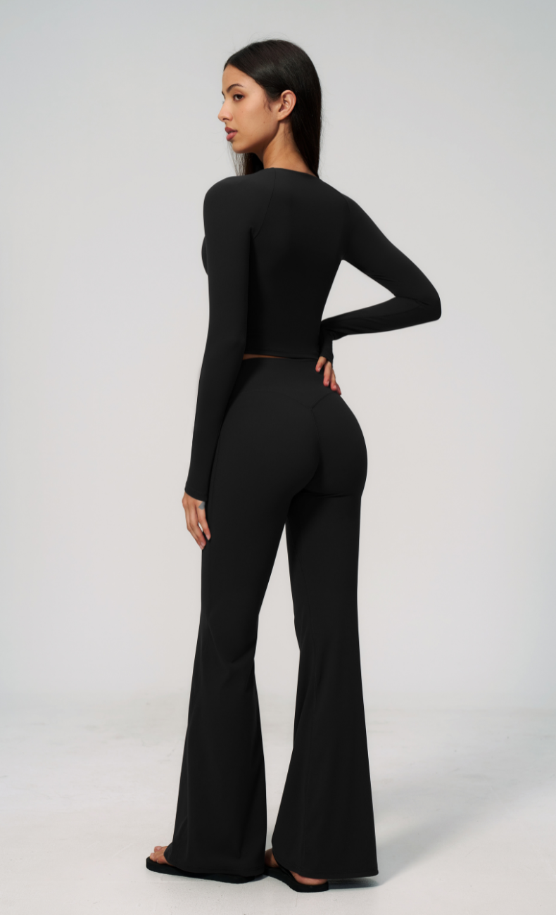 Leah V-Neck Long Sleeve Flare Leggings Workout Set