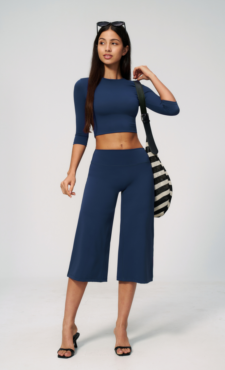 Alexandra 3/4 Sleeve Wide Leg Capri Workout Set