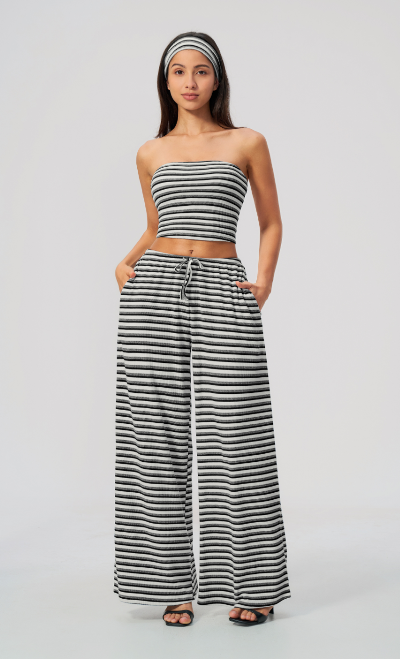 Alix Striped Bandeau 2-Piece Lounge Pants Set