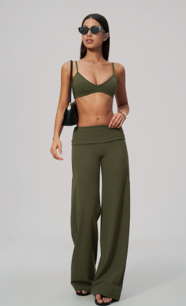 Sloane Foldover Waist Wide Leg Workout Set