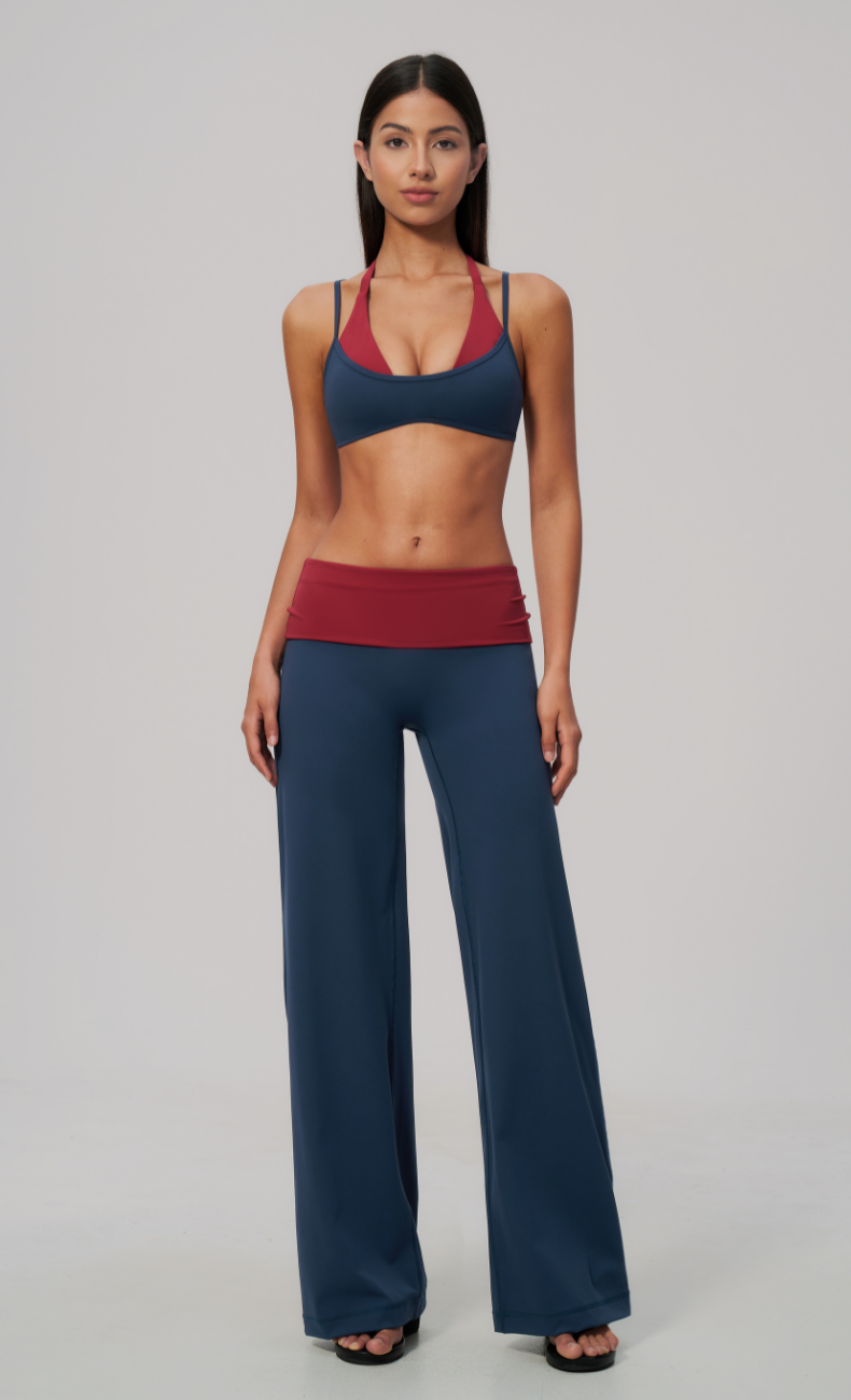 Tessa Contrast Foldover Waist Wide Leg Pant