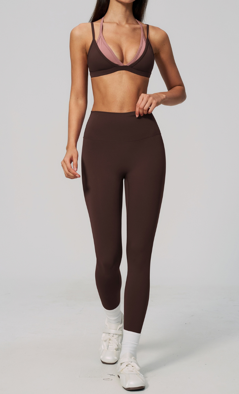 Darcy Layered Sports Bra High Waisted Leggings Workout Set