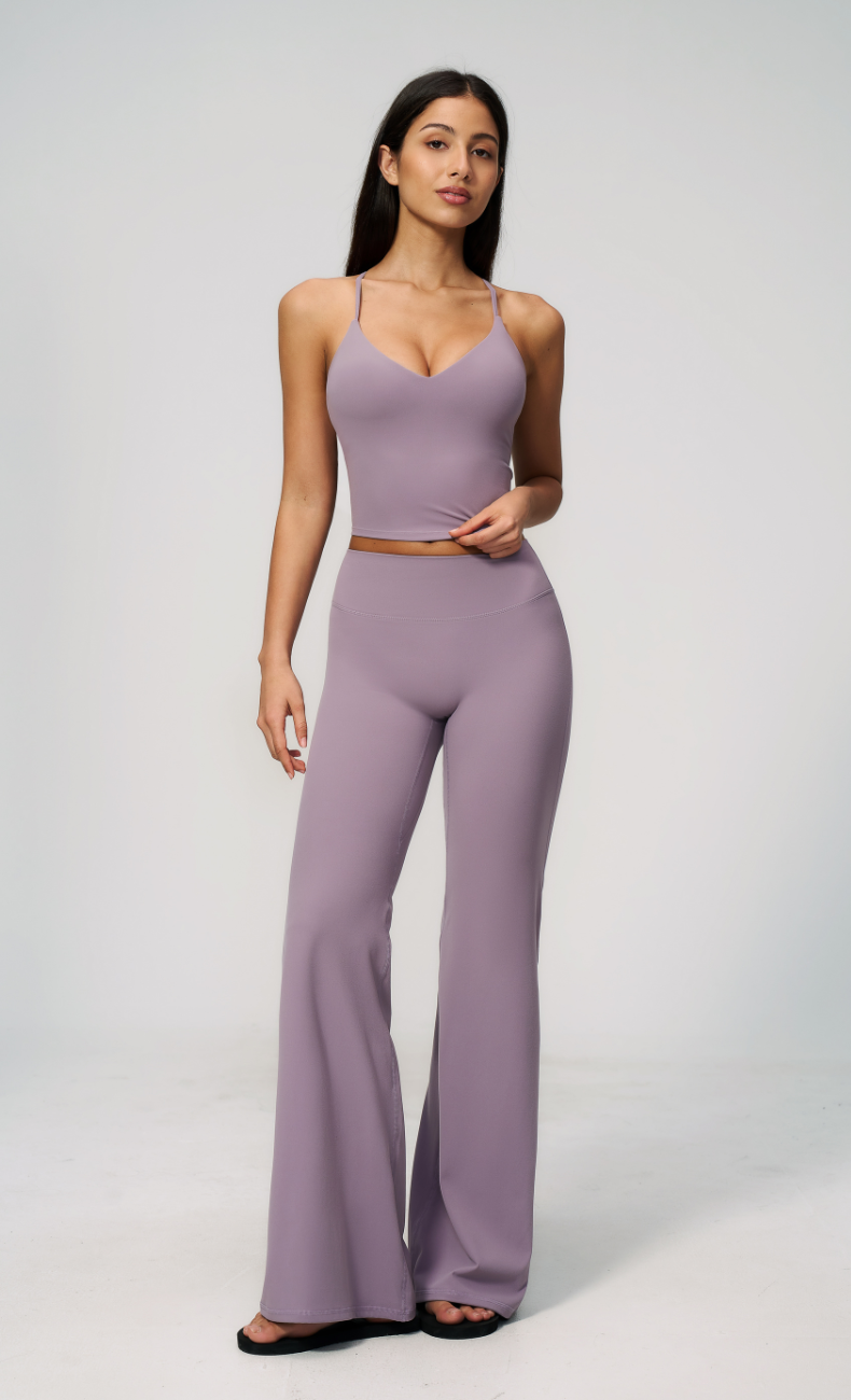 Leah V-Neck Cami High Waisted Flare Leggings Workout Set