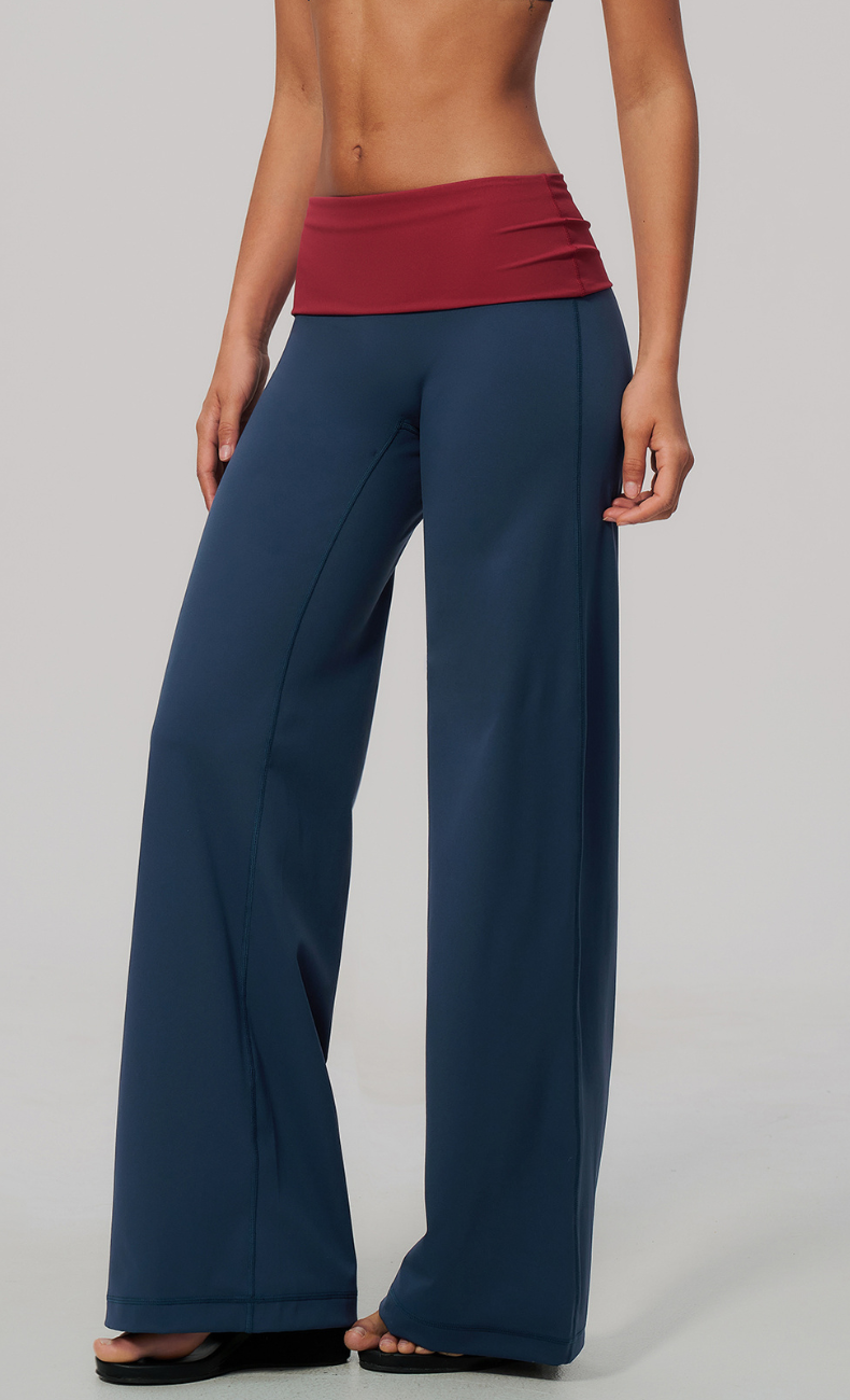 Tessa Contrast Foldover Waist Wide Leg Pant