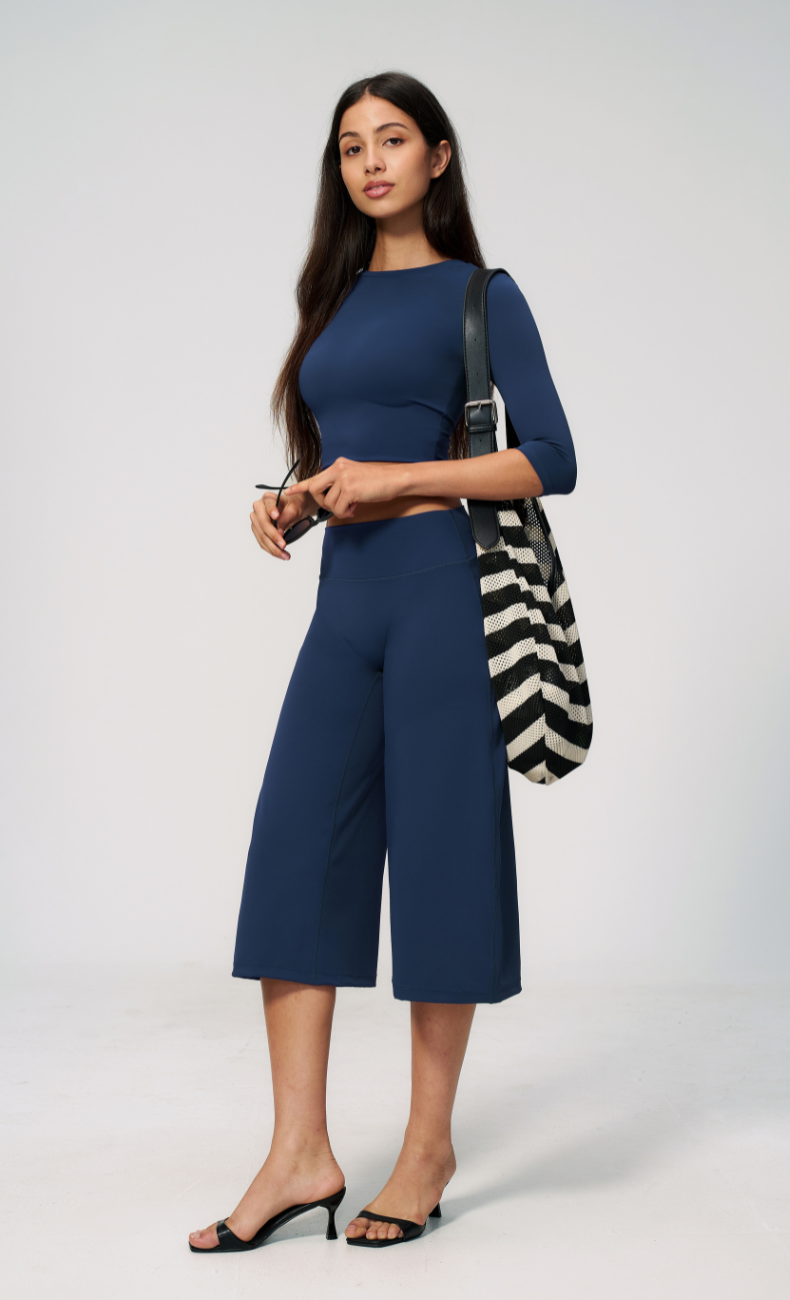 Alexandra 3/4 Sleeve Wide Leg Capri Workout Set