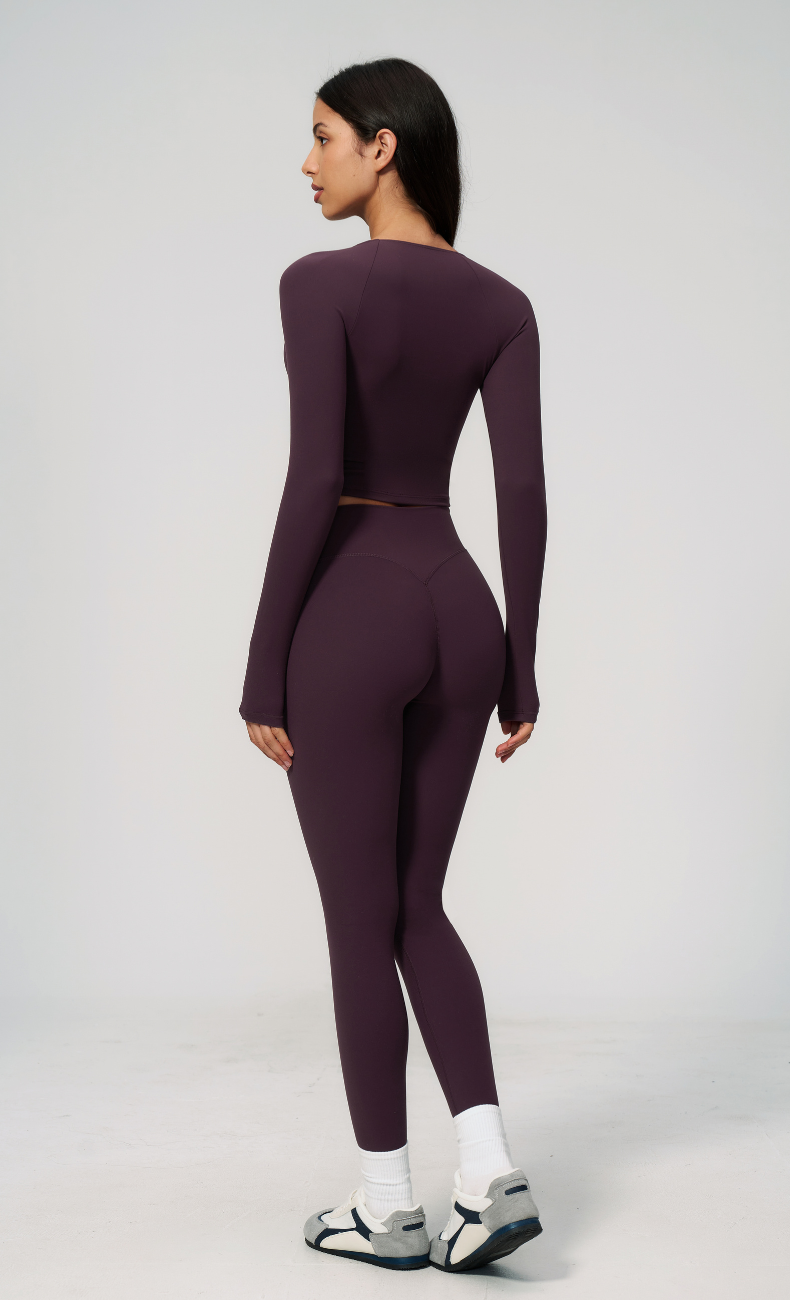 Leah V-Neck Long Sleeve Leggings Workout Set