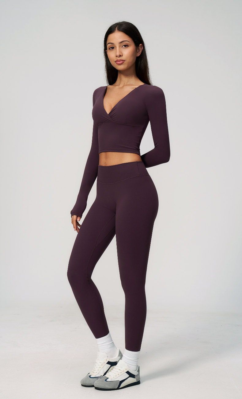 Leah V-Neck Long Sleeve Leggings Workout Set