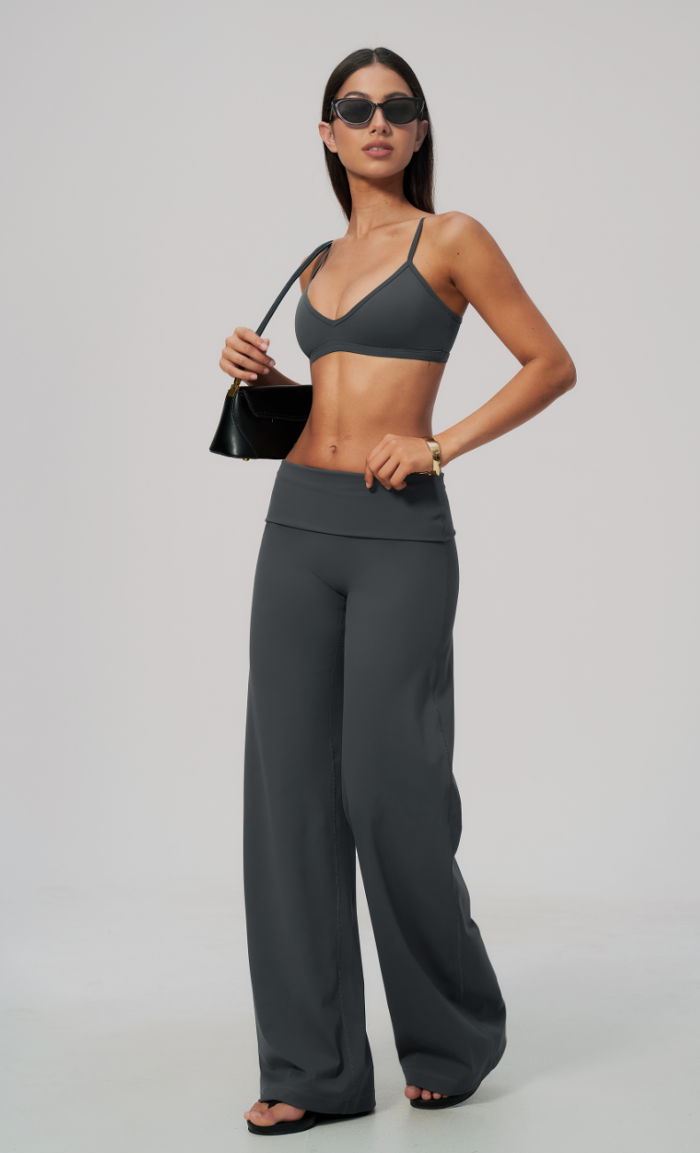 Sloane Foldover Waist Wide Leg Workout Set