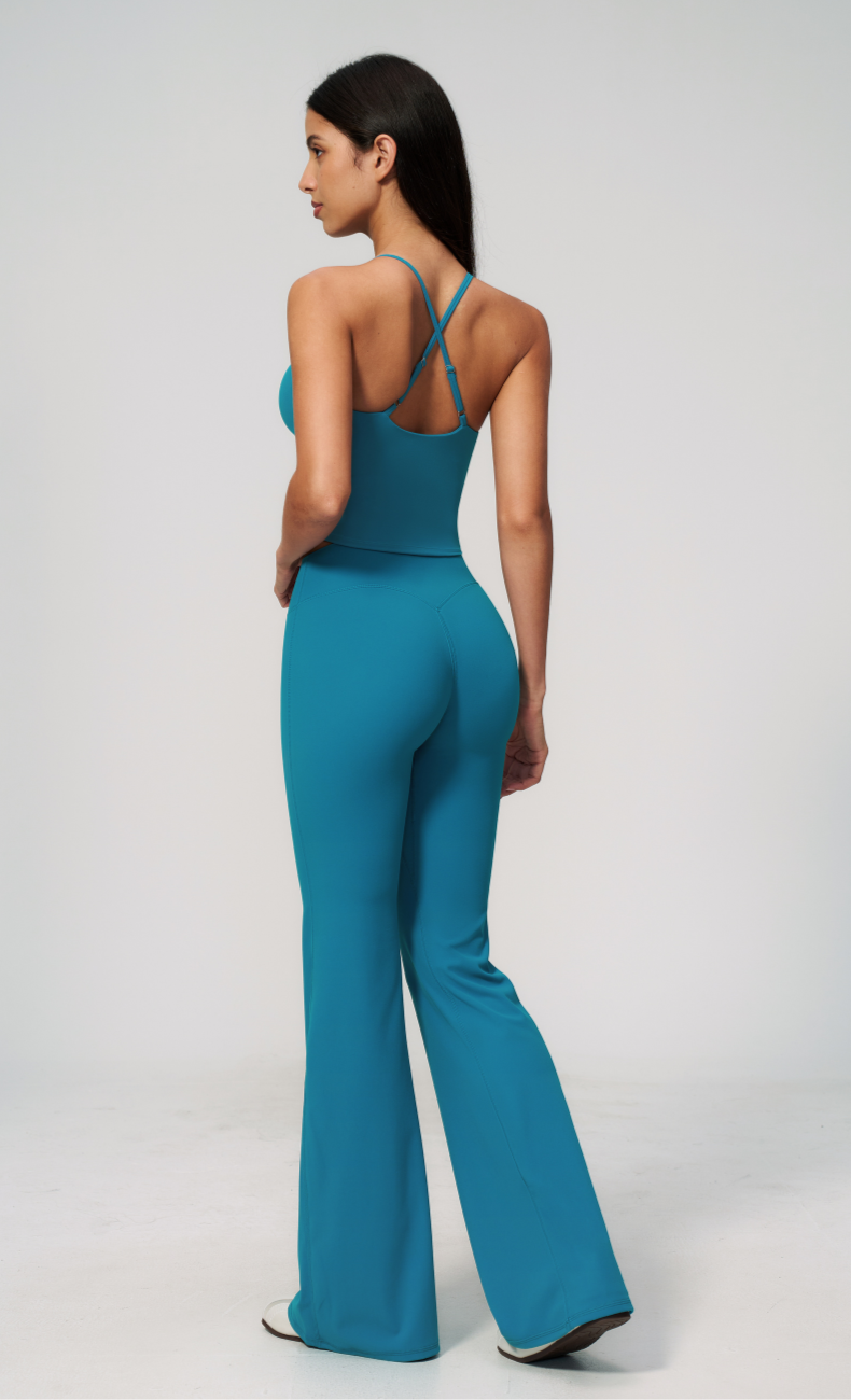 Leah V-Neck Cami High Waisted Flare Leggings Workout Set