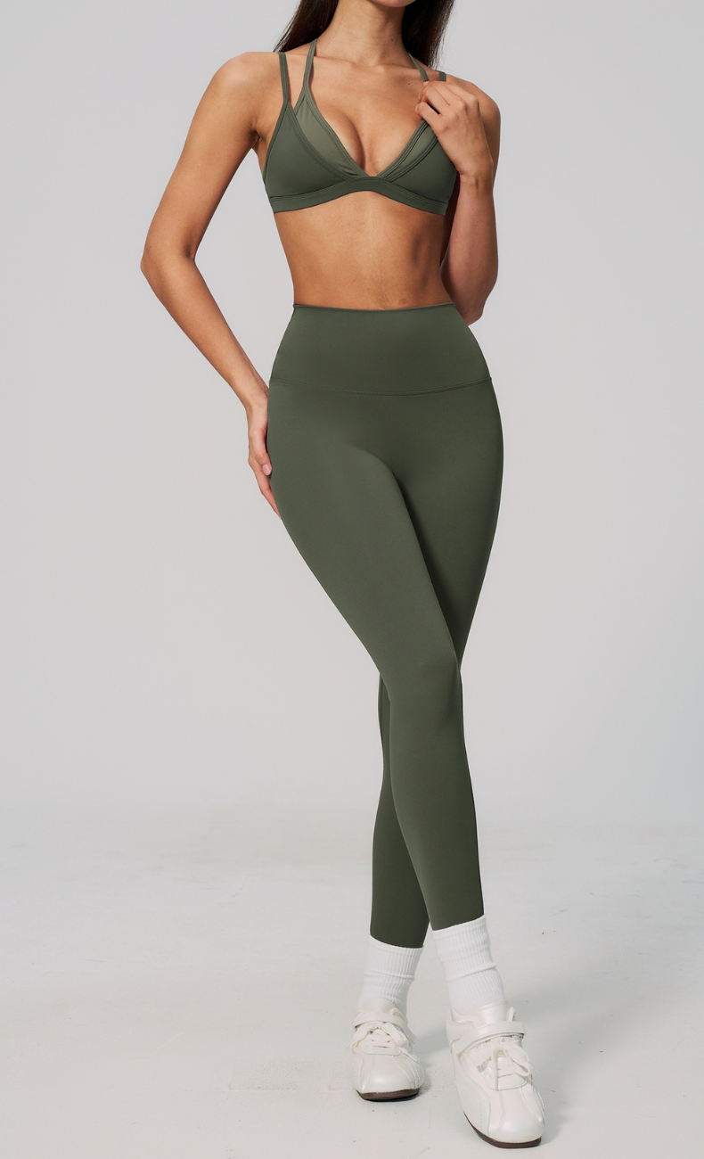 Darcy Layered Sports Bra High Waisted Leggings Workout Set