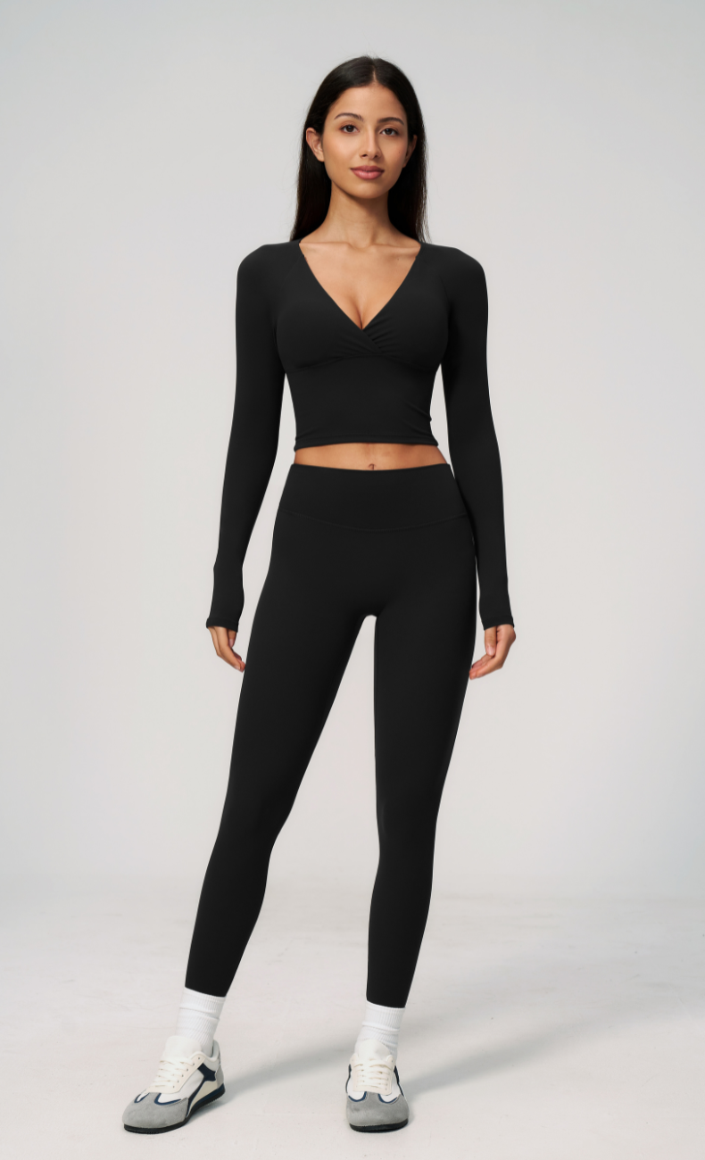 Leah V-Neck Long Sleeve Leggings Workout Set
