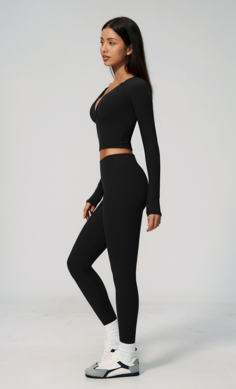 Leah V-Neck Long Sleeve Leggings Workout Set
