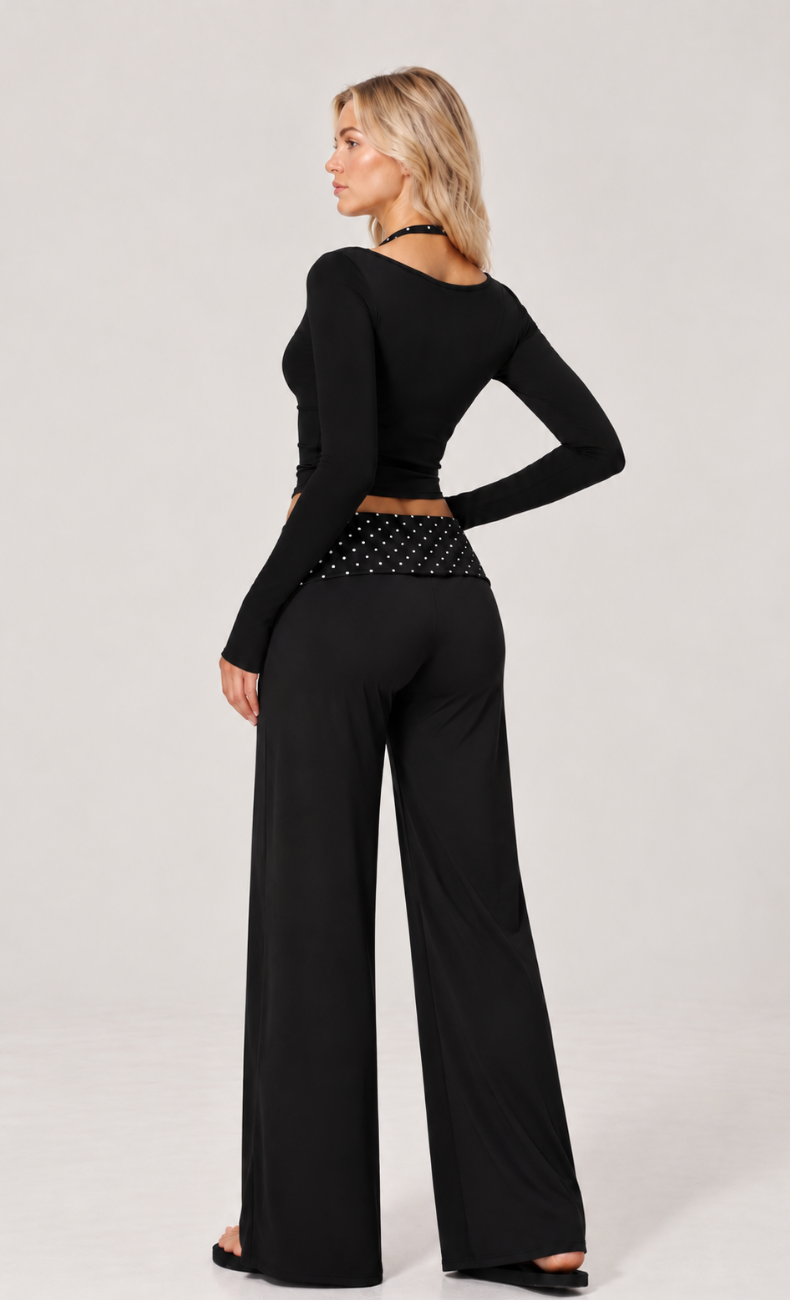 Chloe Polka Dot Long Sleeve Foldover Wide Leg Matching Set