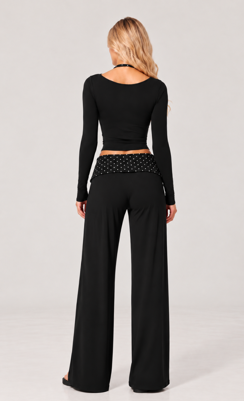 Chloe Polka Dot Long Sleeve Foldover Wide Leg Matching Set
