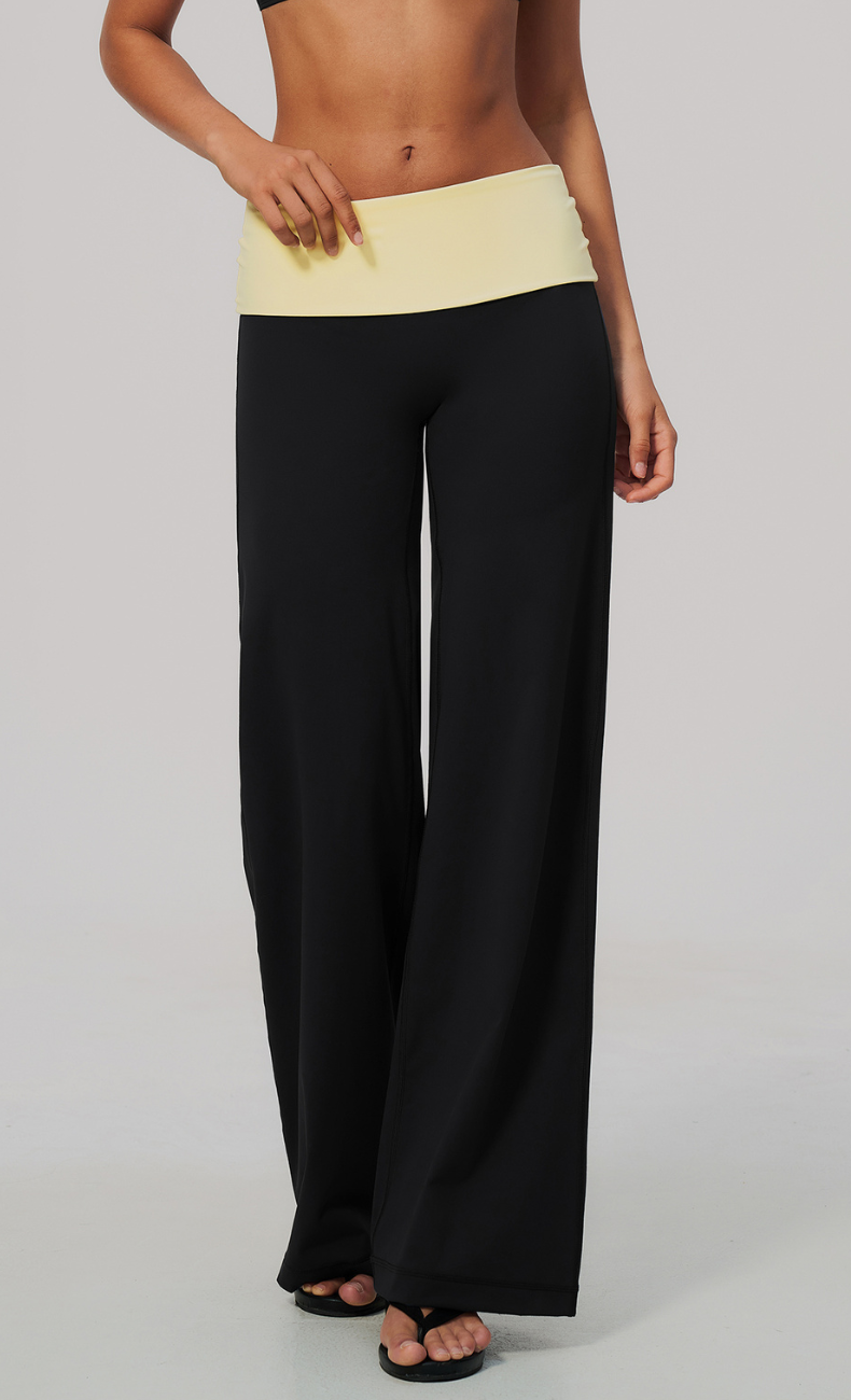 Tessa Contrast Foldover Waist Wide Leg Pant