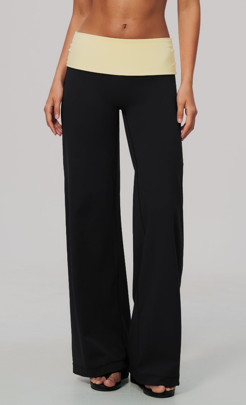 Tessa Contrast Foldover Waist Wide Leg Pant
