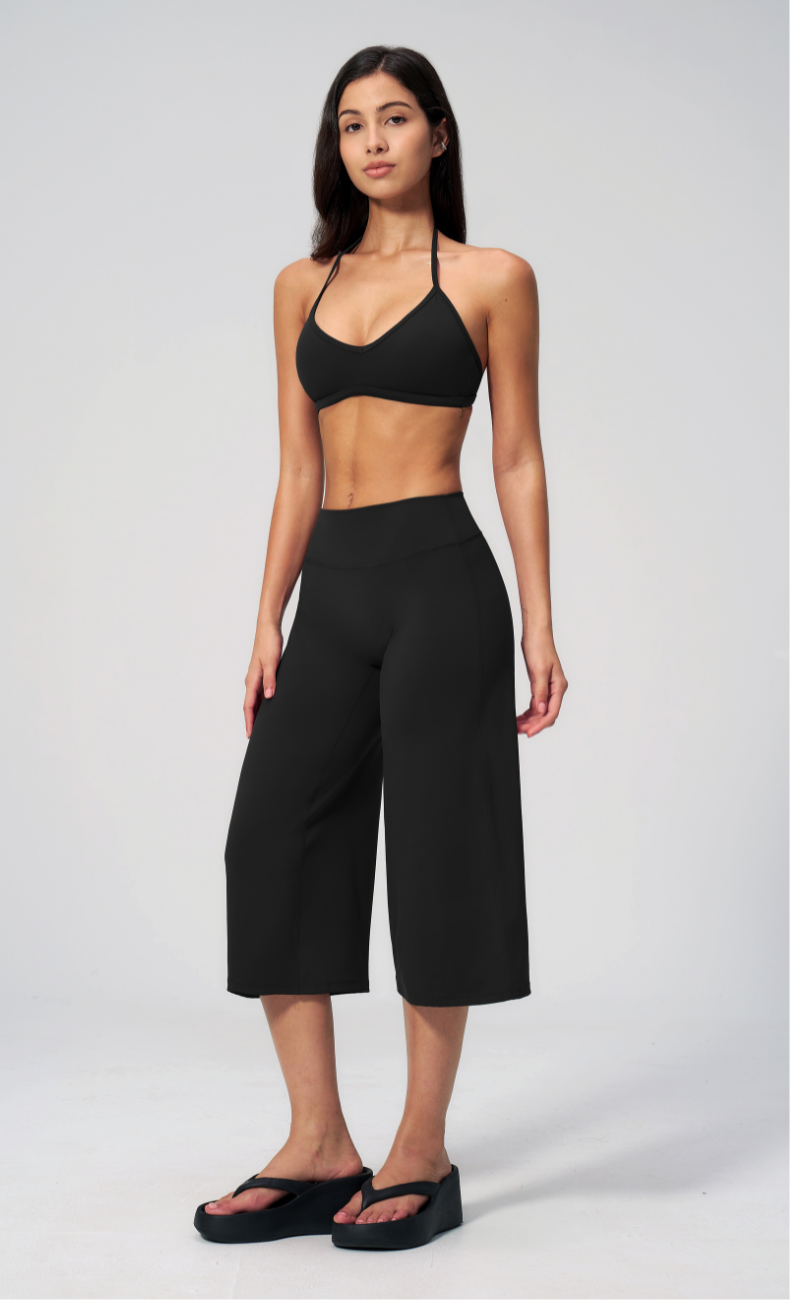 Quinn V-Neck Open Back Halter Wide Leg Capri Workout Set