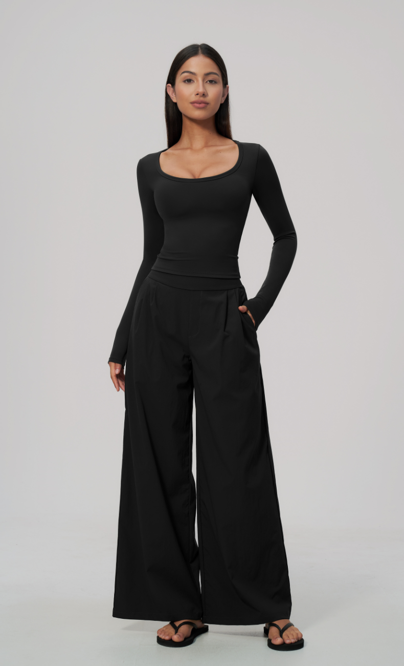 Camille Scoop Neck Wide Leg Pants Set