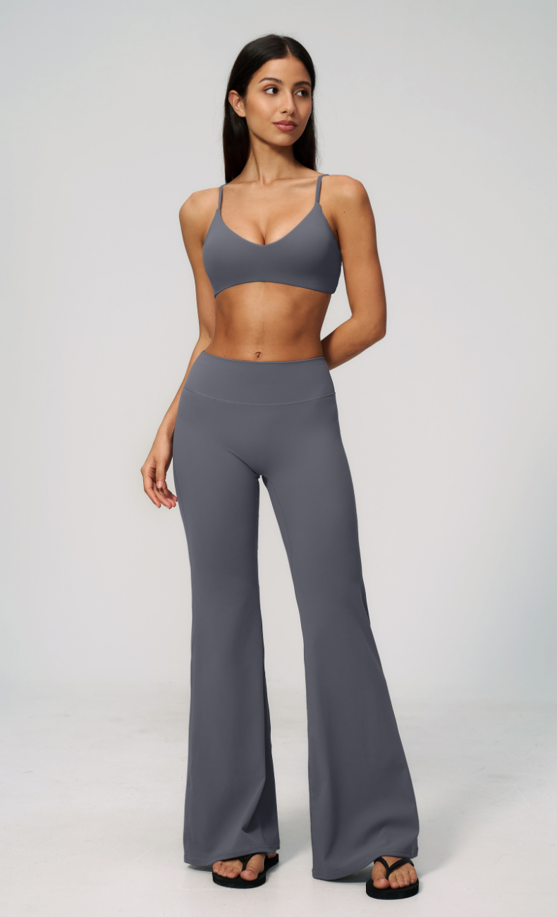 Leah V-Neck Sports Bra High Waisted Flare Leggings Workout Set