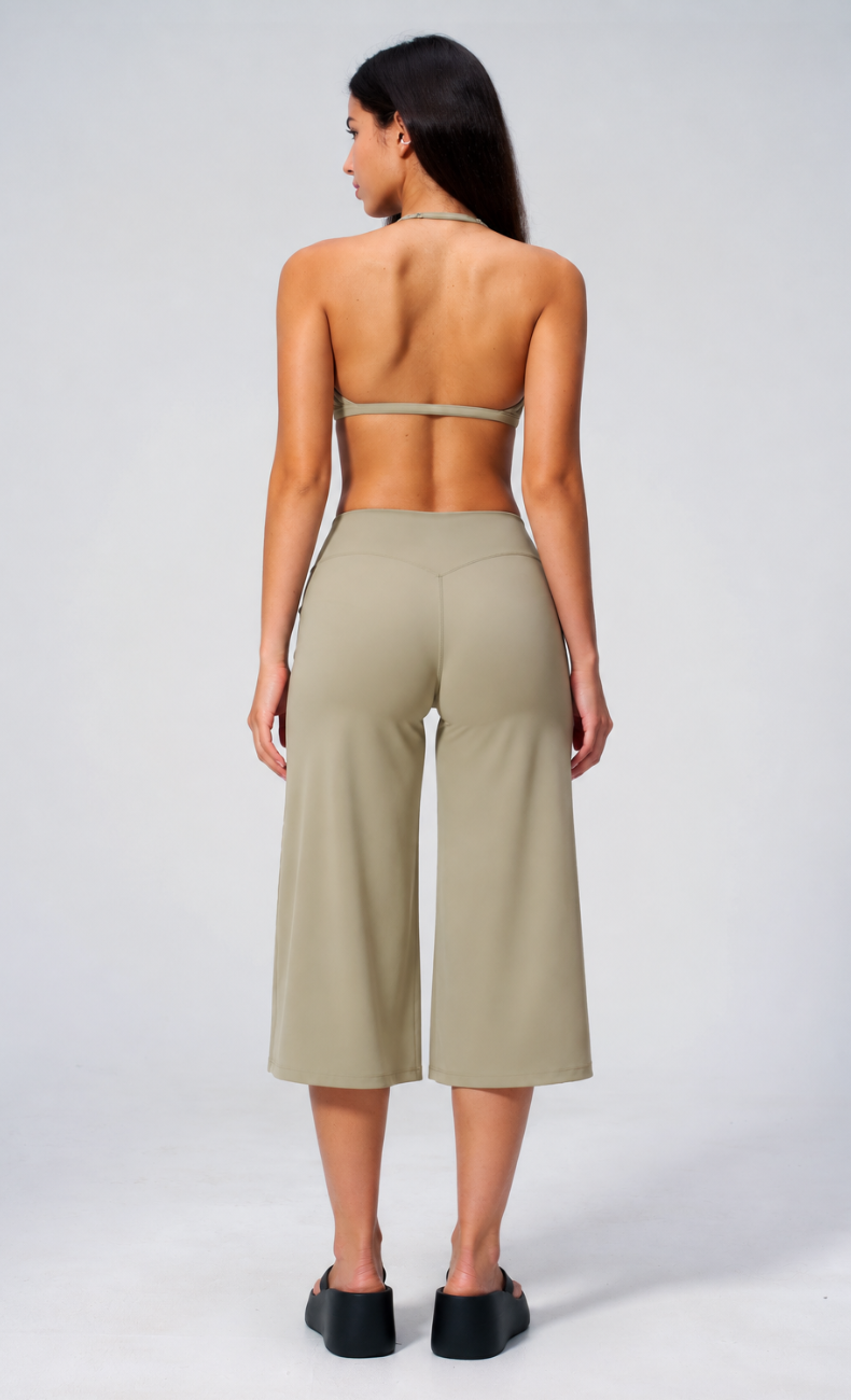 Quinn V-Neck Open Back Halter Wide Leg Capri Workout Set