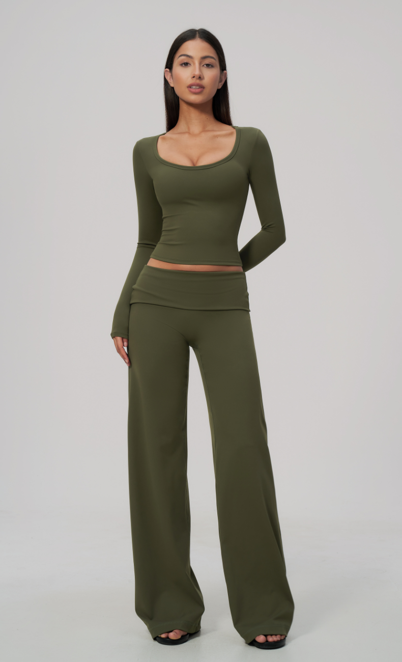 Brielle Foldover Waist Wide Leg Pants Set