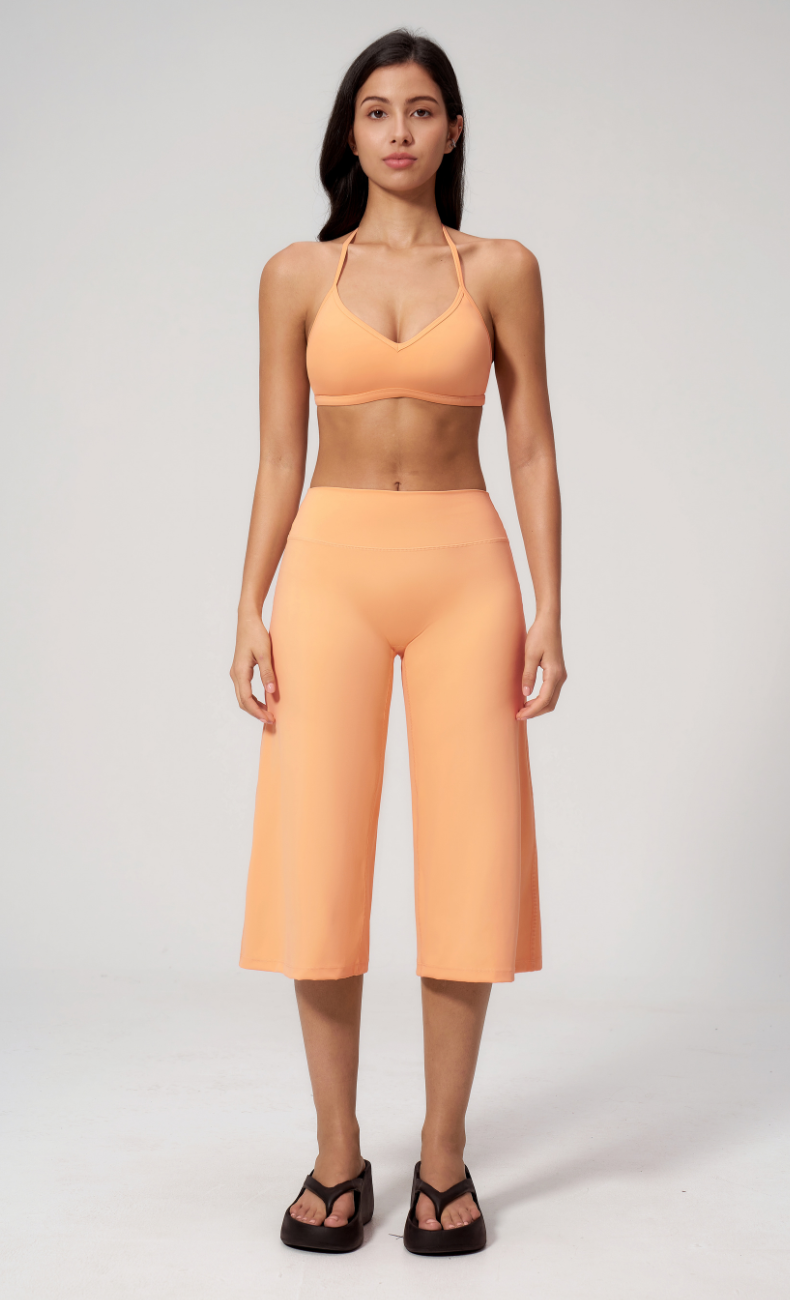 Quinn V-Neck Open Back Halter Wide Leg Capri Workout Set