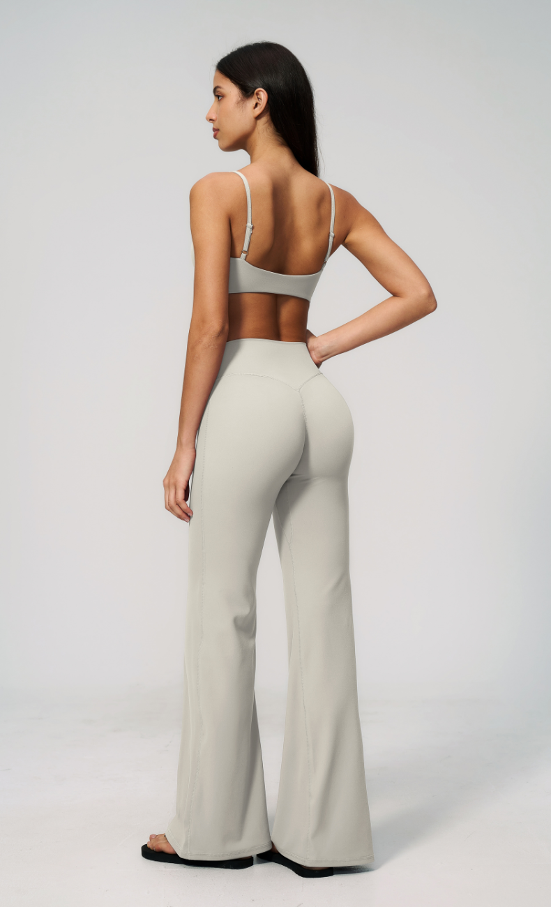 Leah V-Neck Sports Bra High Waisted Flare Leggings Workout Set