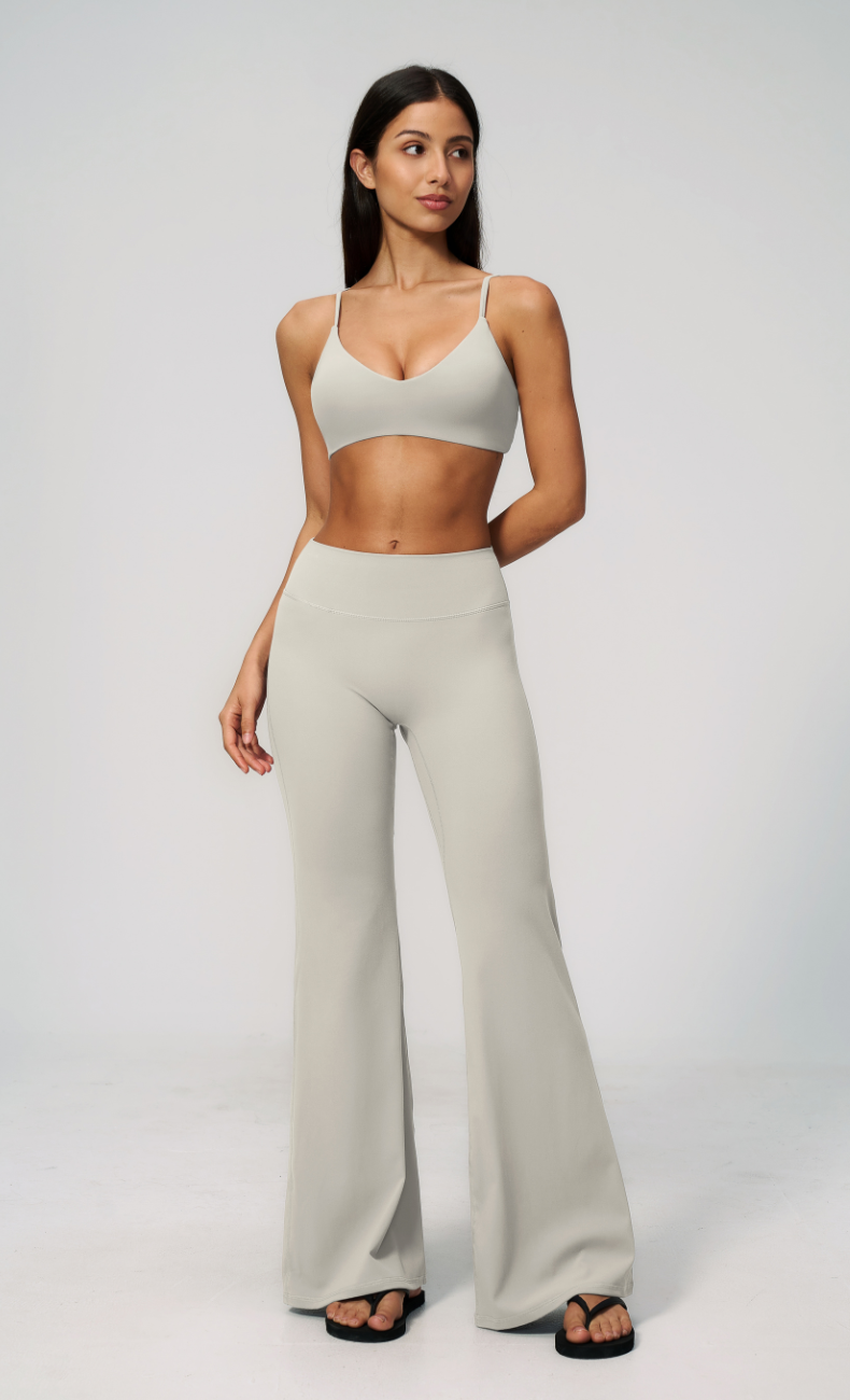 Leah V-Neck Sports Bra High Waisted Flare Leggings Workout Set