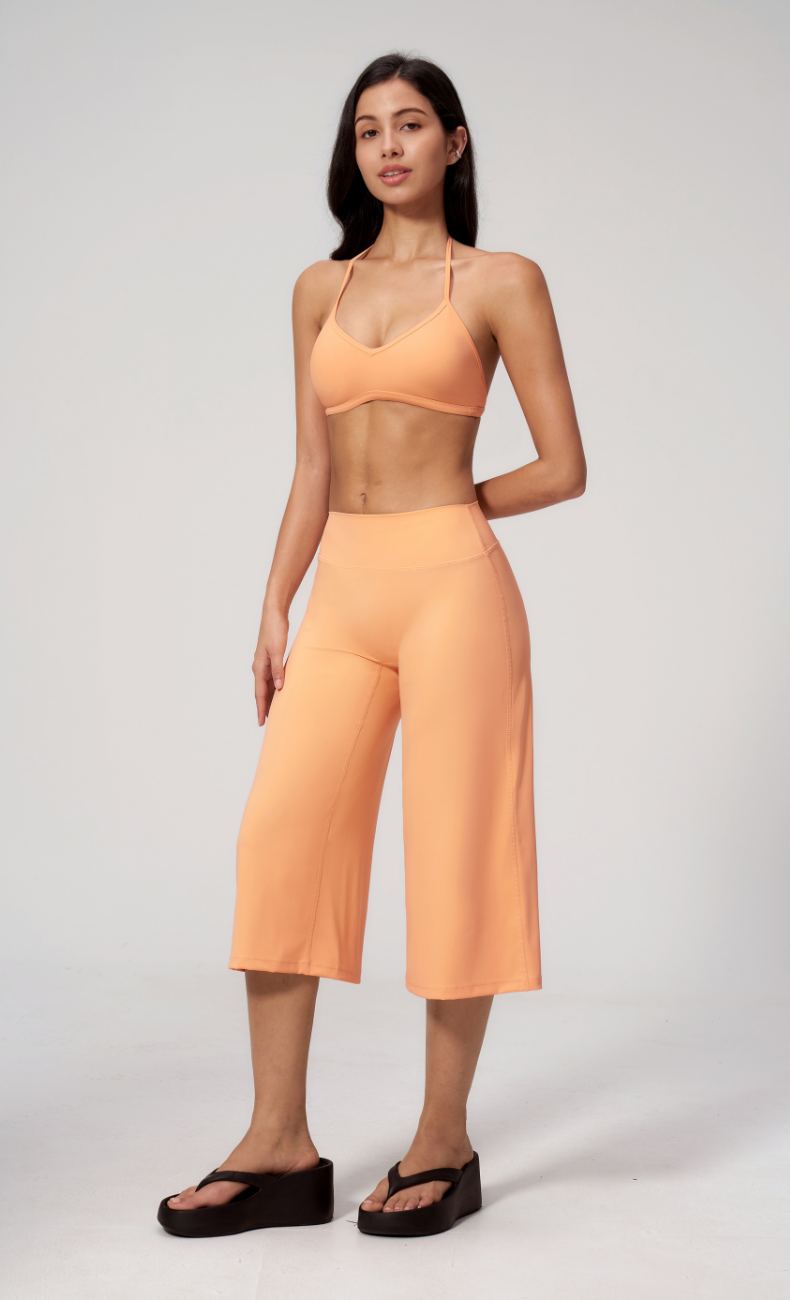 Quinn V-Neck Open Back Halter Wide Leg Capri Workout Set