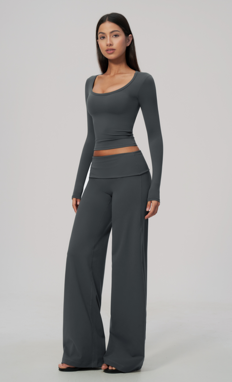 Brielle Foldover Waist Wide Leg Pants Set