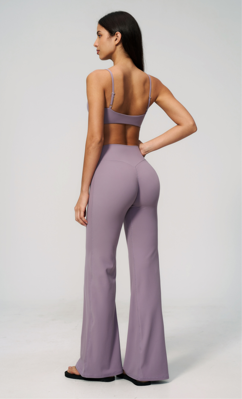 Leah V-Neck Sports Bra High Waisted Flare Leggings Workout Set
