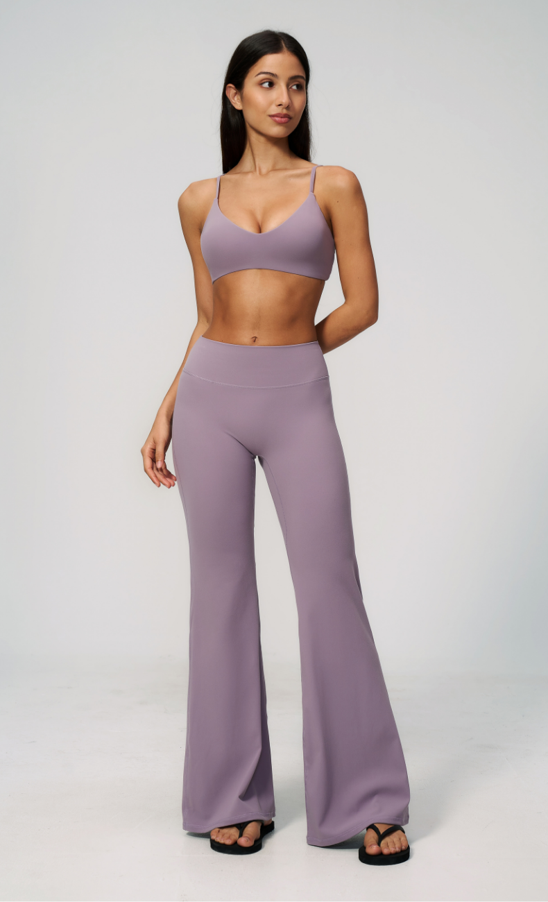 Leah V-Neck Sports Bra High Waisted Flare Leggings Workout Set