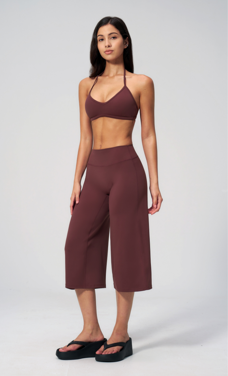 Quinn V-Neck Open Back Halter Wide Leg Capri Workout Set