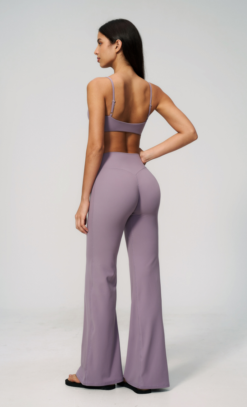 Leah V-Neck Sports Bra High Waisted Flare Leggings Workout Set